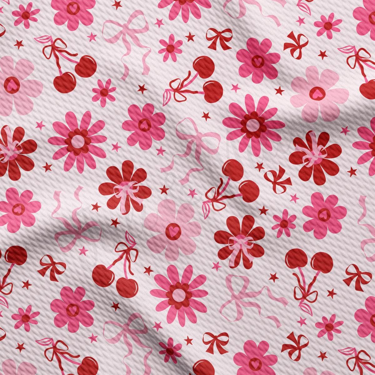 a pink and red flower pattern on a white background