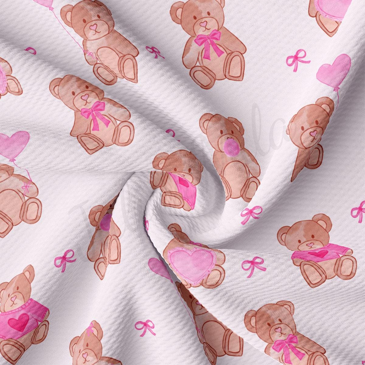 a pink and brown teddy bear print on a white background