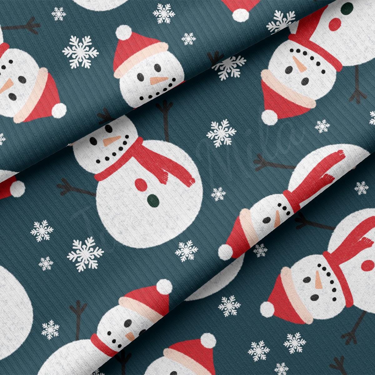 a blue background with snowmen and snowflakes