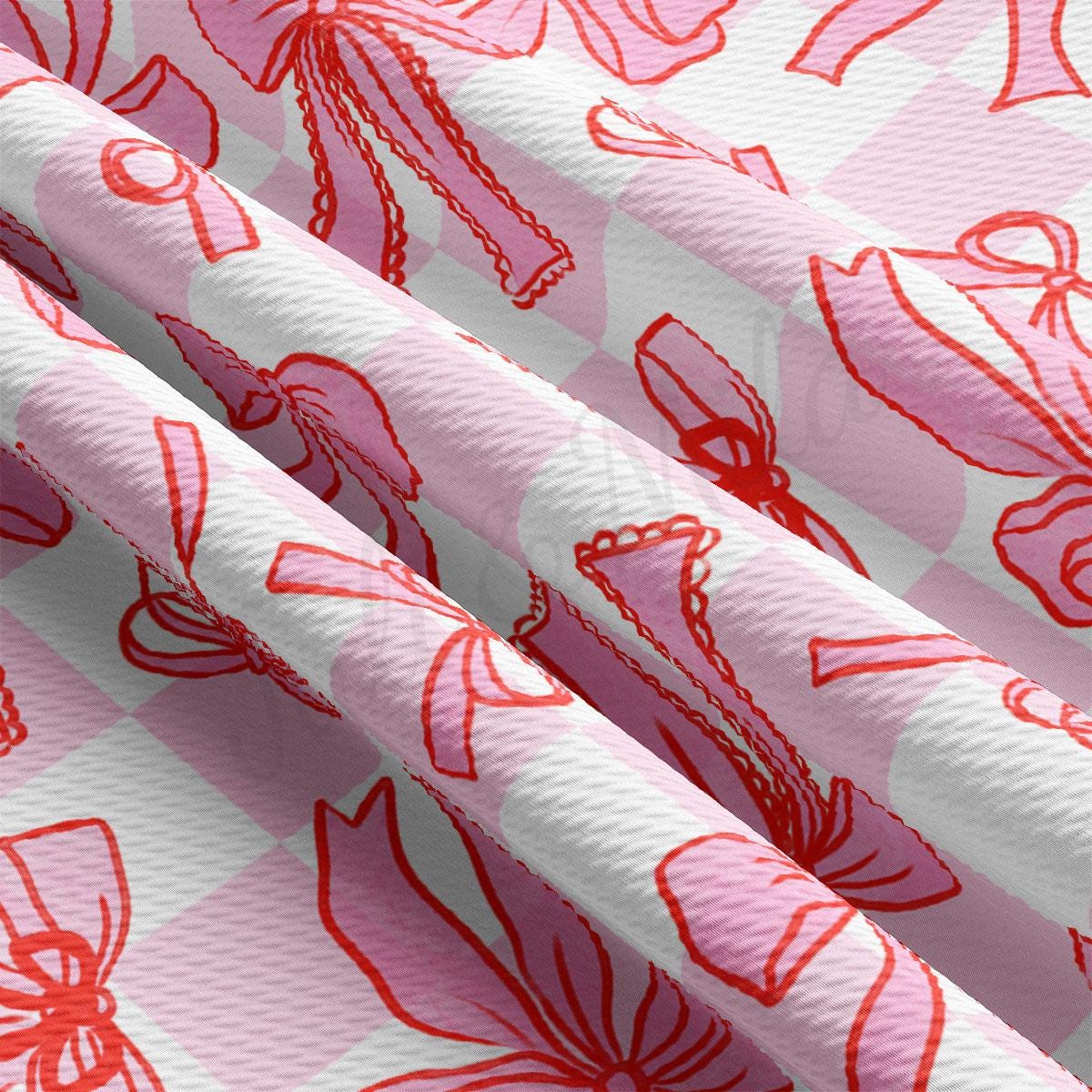 a close up of a pink and white wallpaper with red flowers