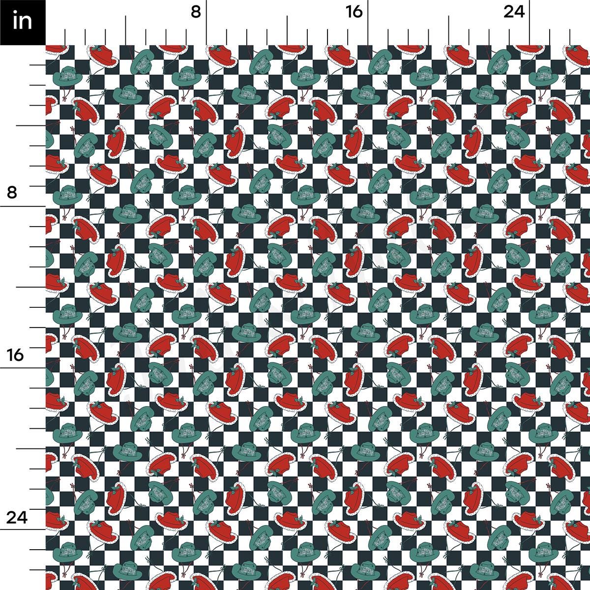 a black and white checkered pattern with red and green circles