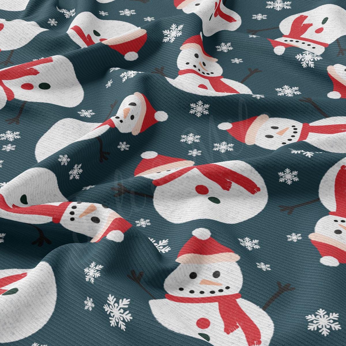 a pattern of snowmen with hats and scarfs