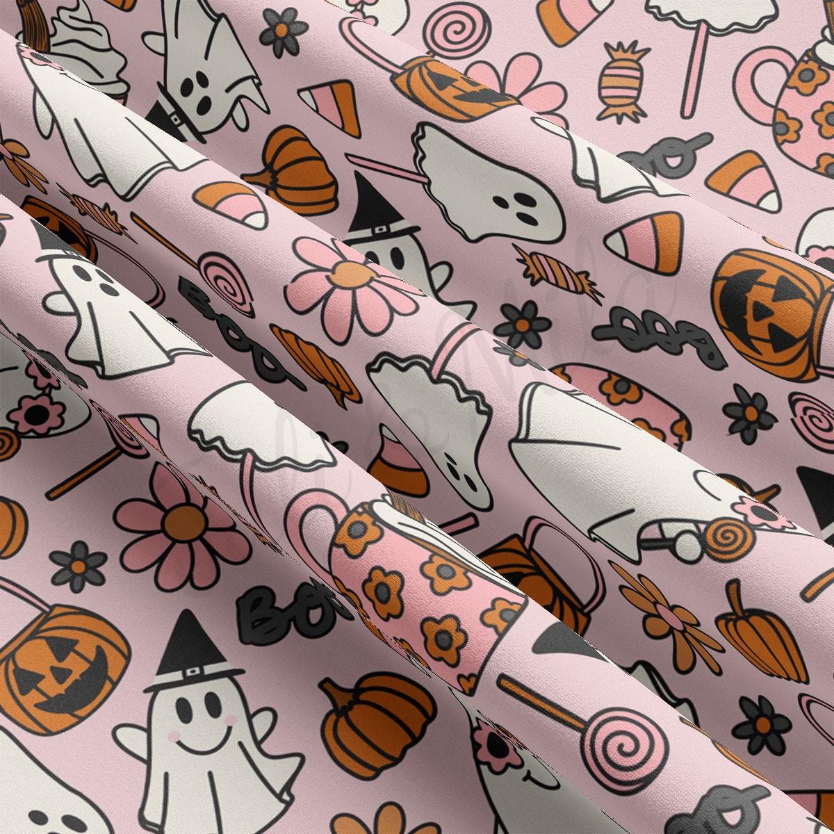 a close up of a pattern of halloween items