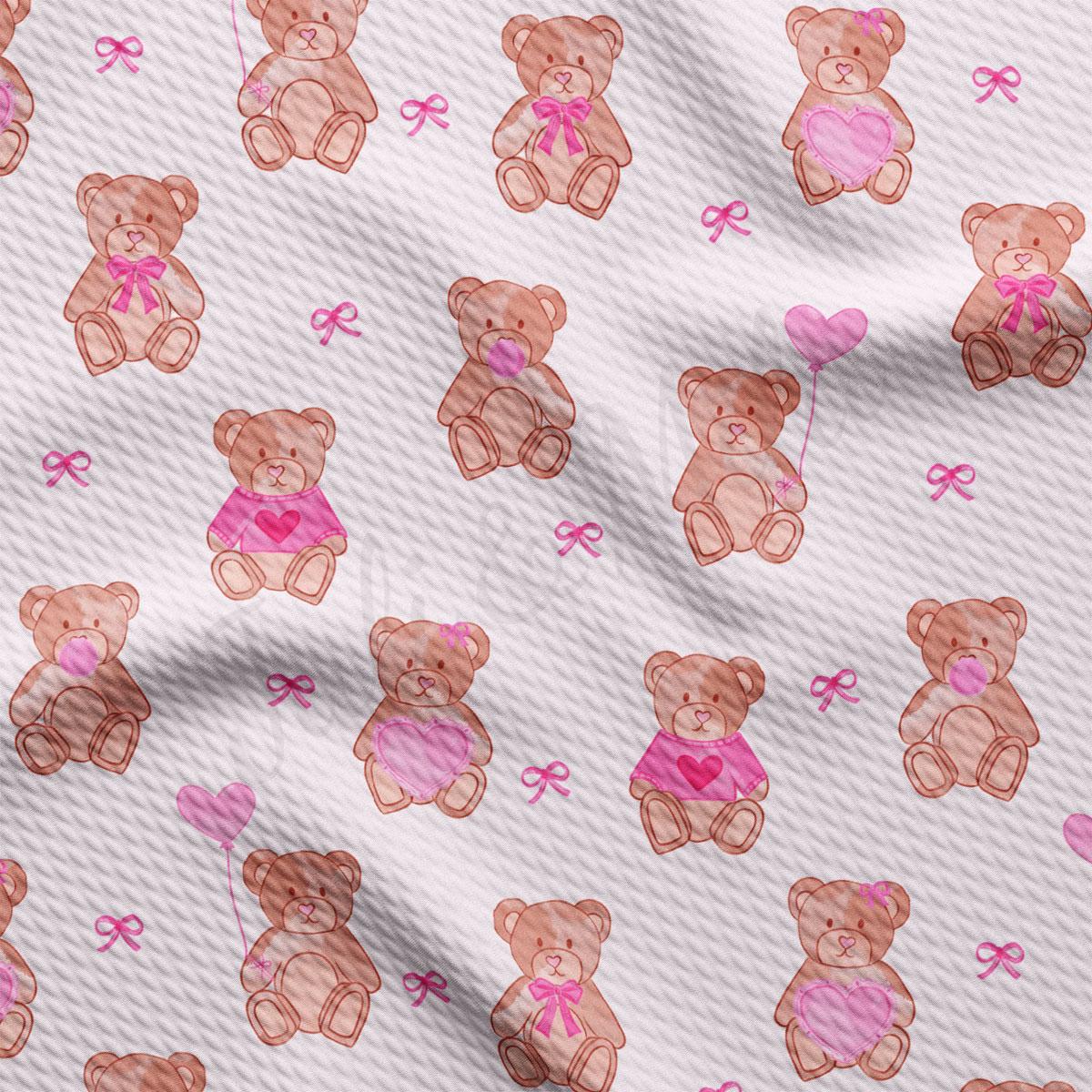 a pink and brown teddy bear pattern on a white background