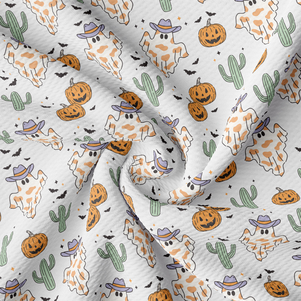 a white background with a pattern of pumpkins and a cow