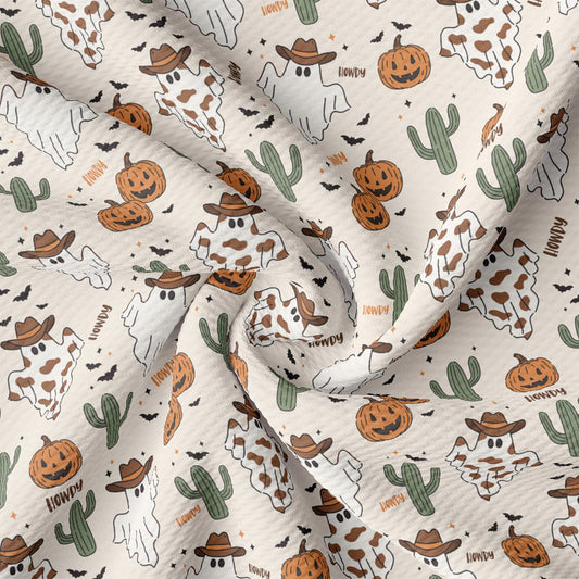 a white background with a pattern of pumpkins and a cow