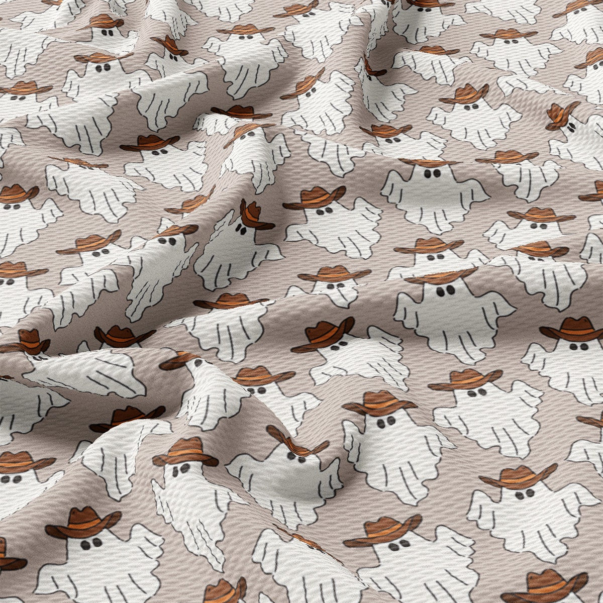 a pattern of white dogs with brown hats