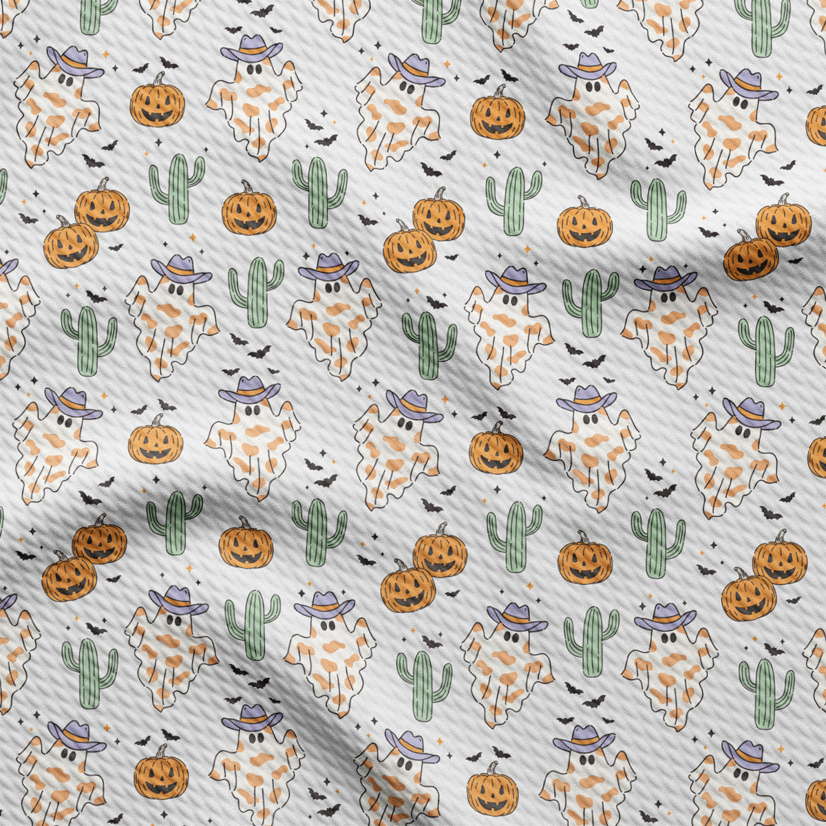 a pattern of pumpkins and a cow on a white background