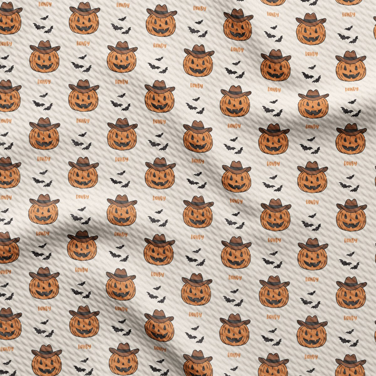 a pattern of pumpkins with hats and bats