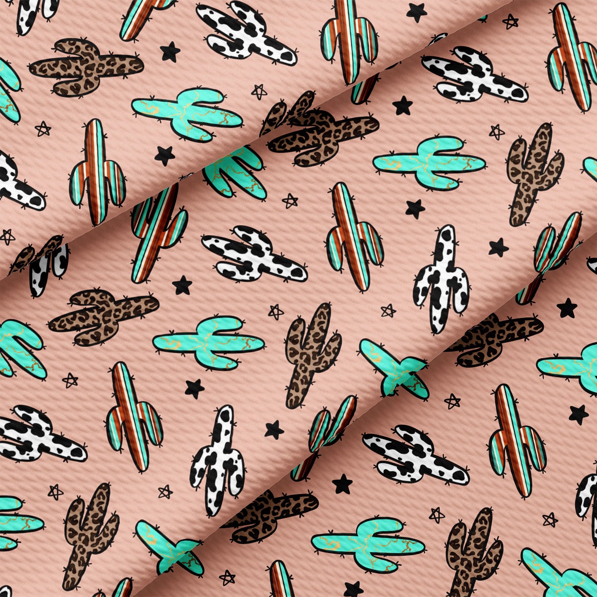 a pink background with a pattern of cactus and stars