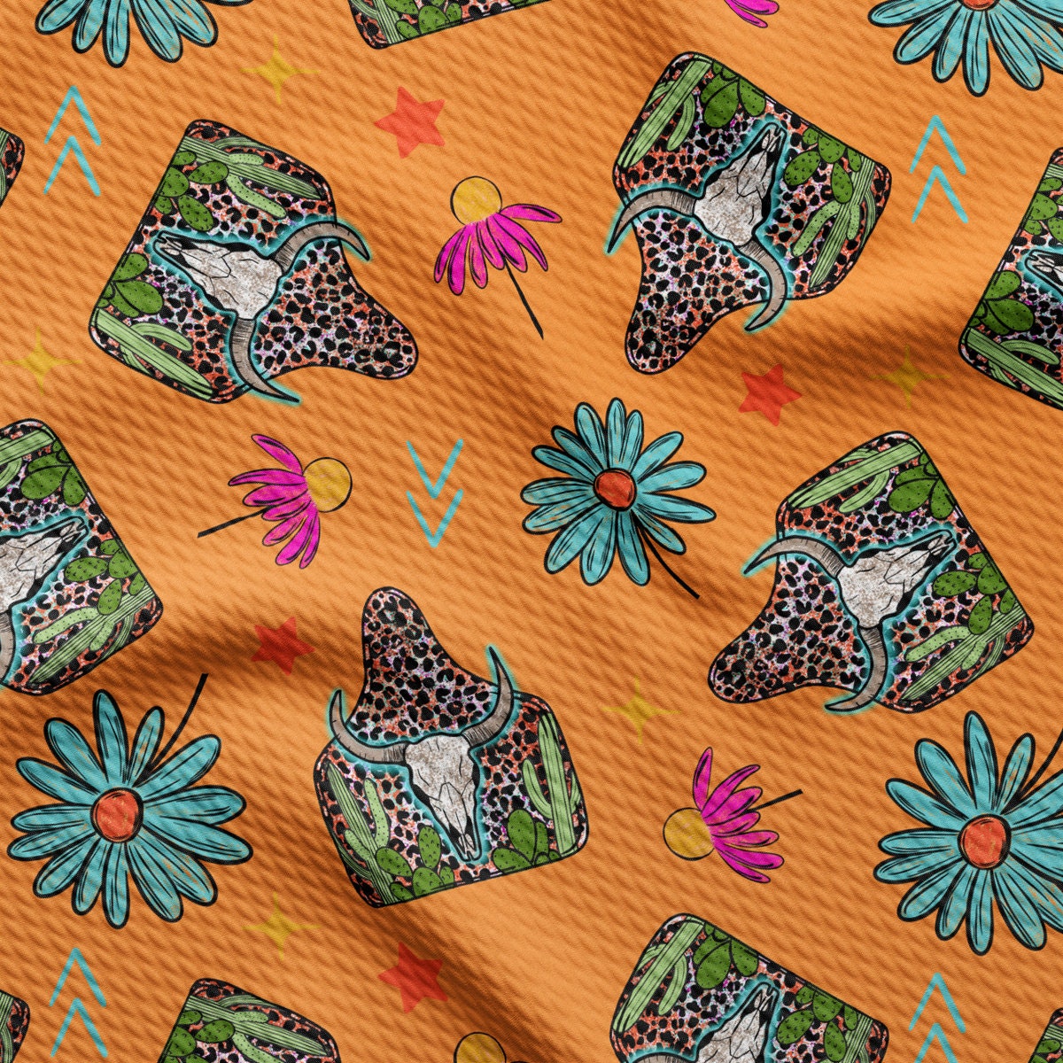 a pattern of shoes and flowers on an orange background