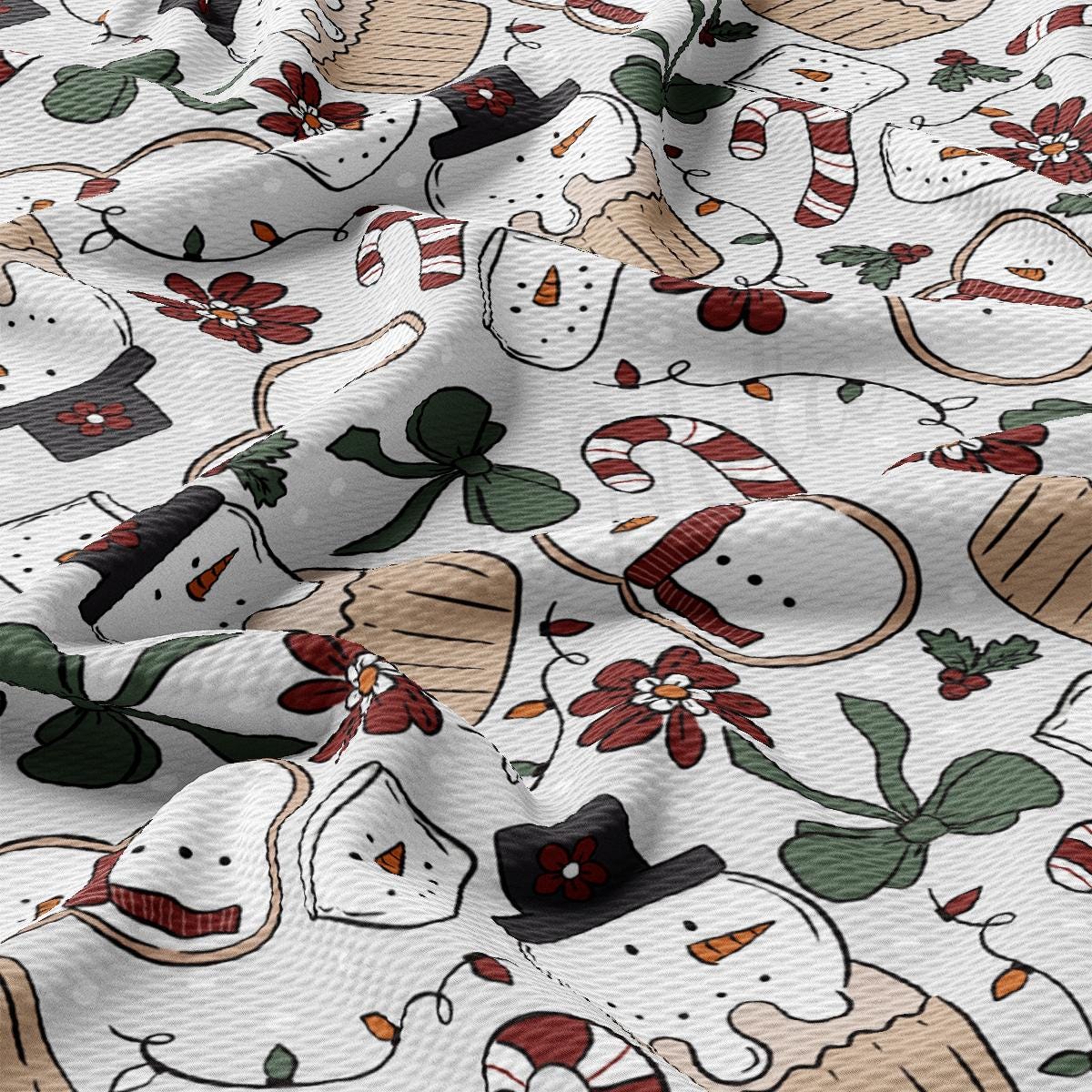 a close up of a pattern of snowmen on a white background