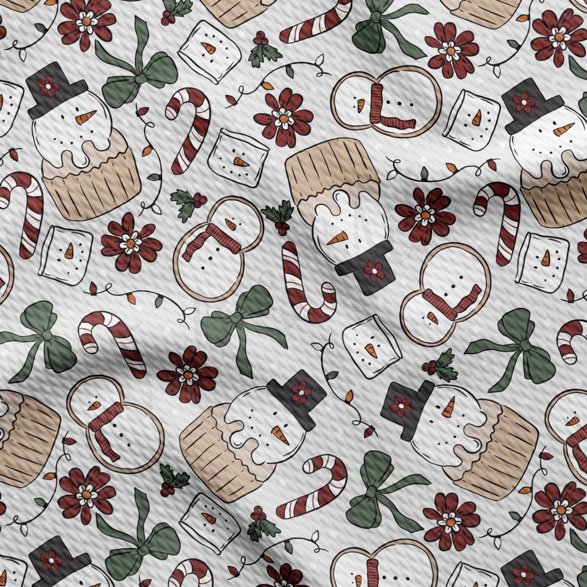 a pattern of snowmen and christmas decorations on a white background