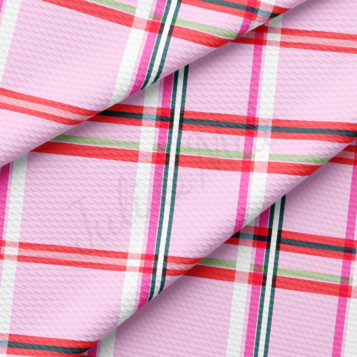 a pink plaid fabric with green and red stripes