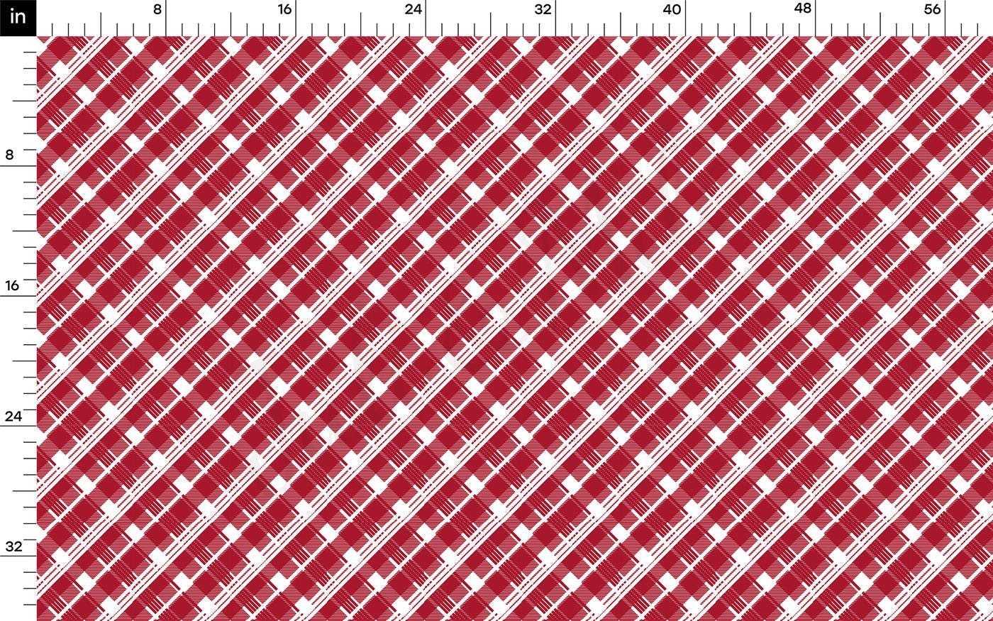 a red and white pattern with a ruler