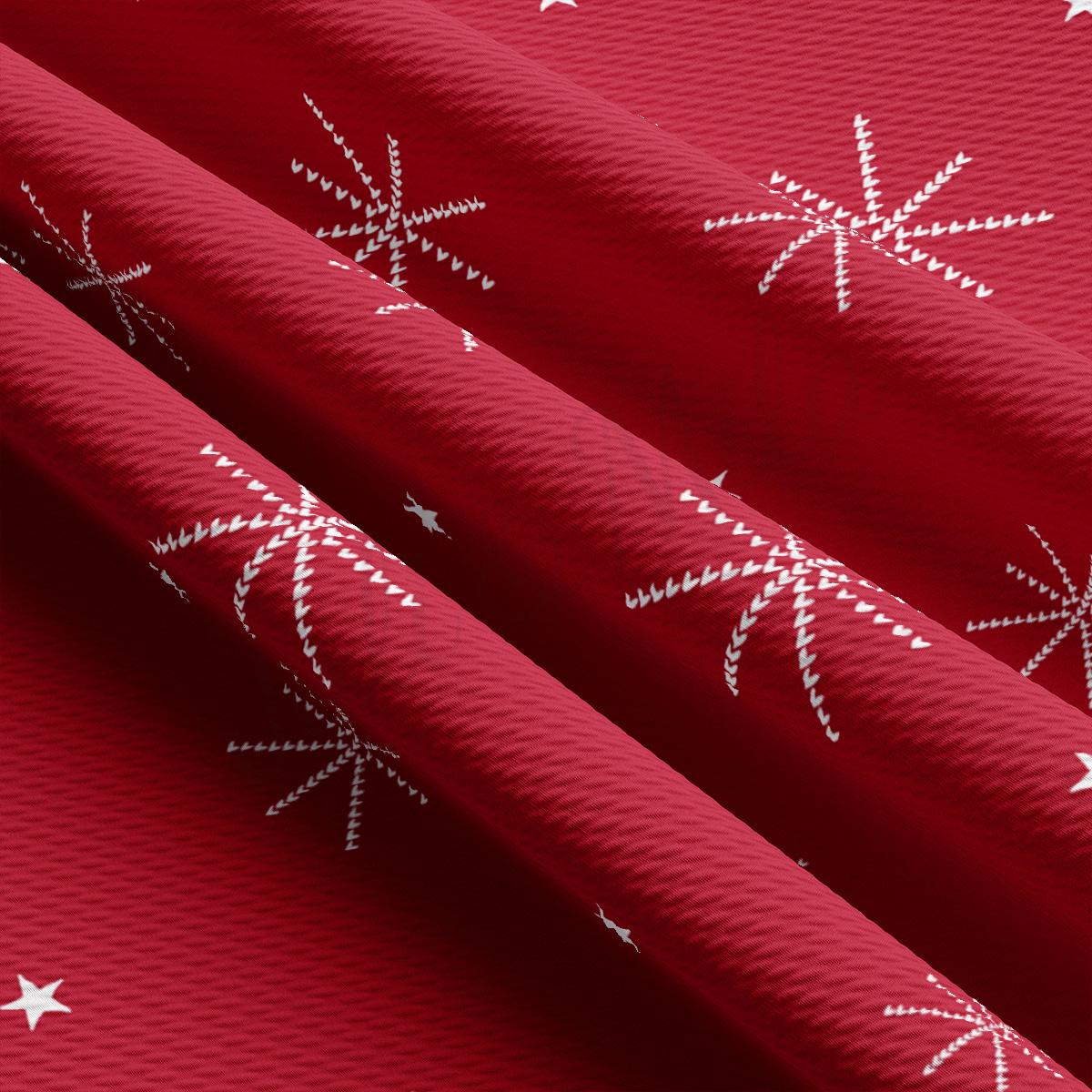 a red background with white stars and snow flakes