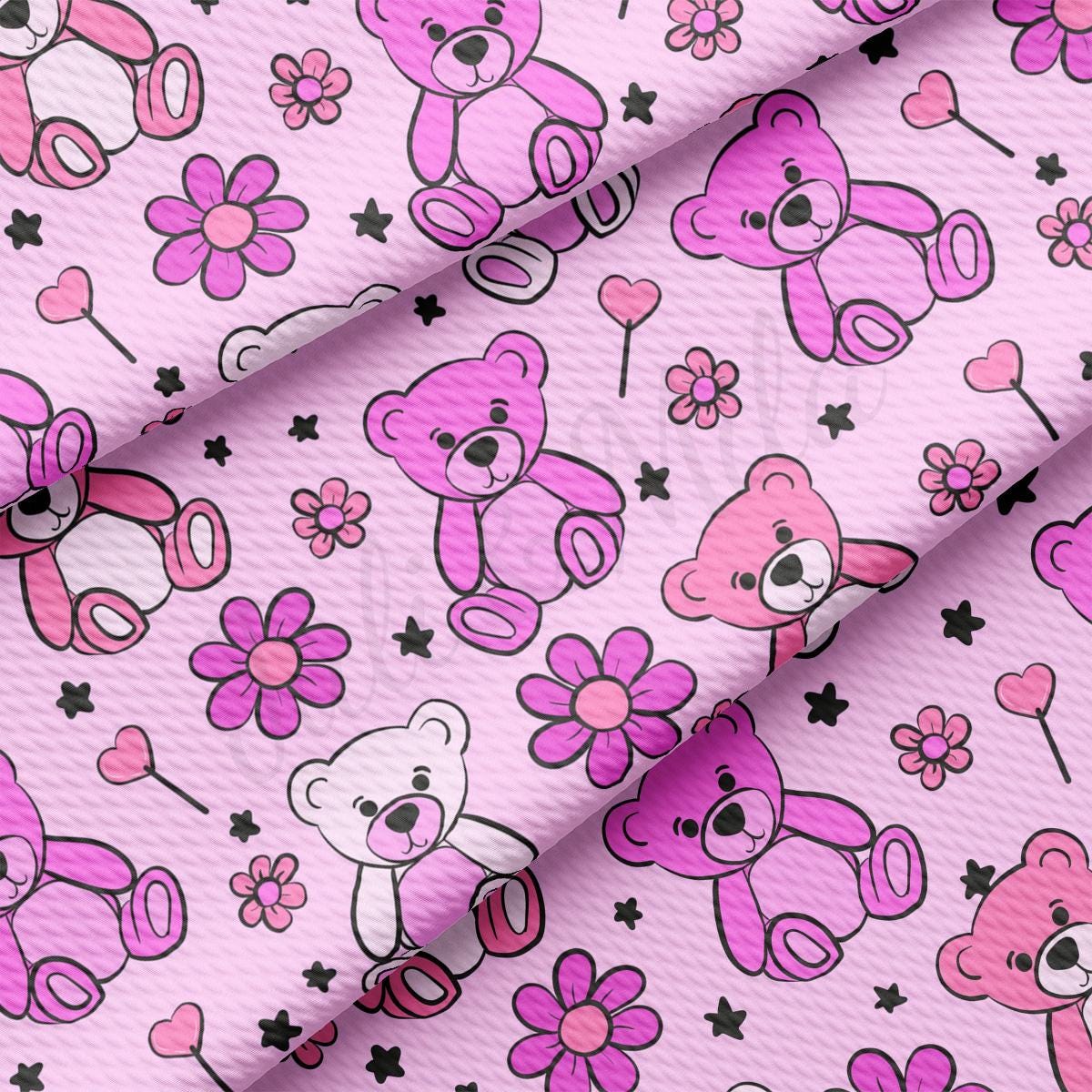 a pink background with pink teddy bears and hearts