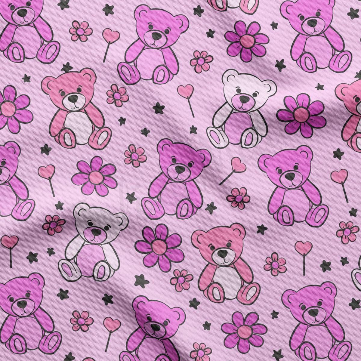 pink teddy bears and flowers on a pink background