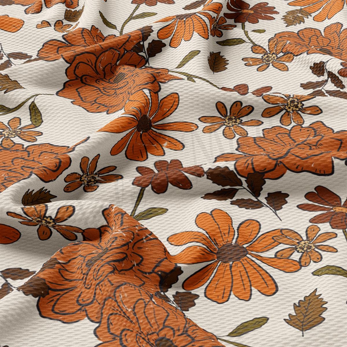 an orange and brown floral print on a white background