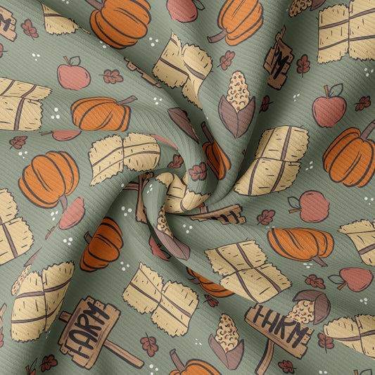 a pattern of pumpkins and cake on a green background