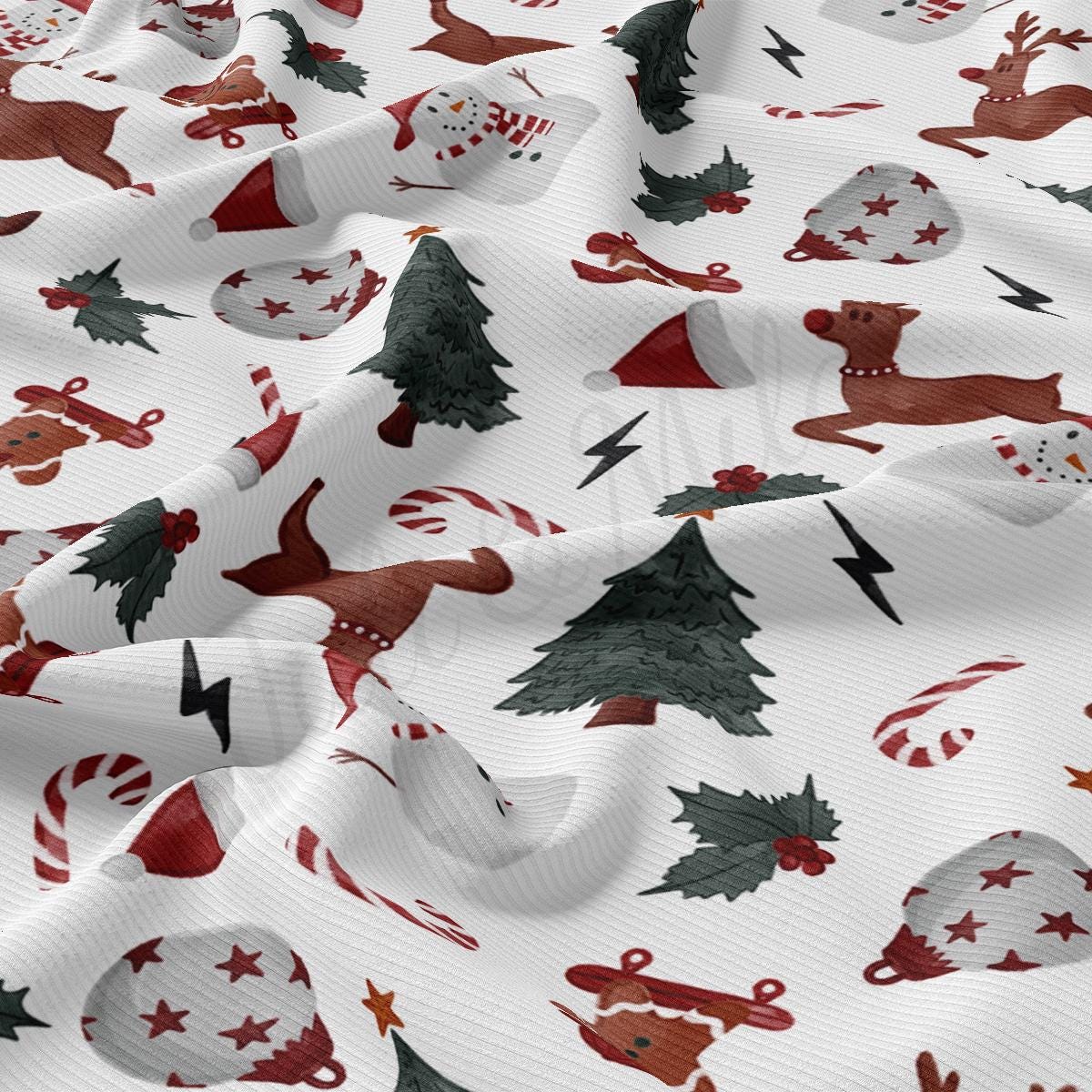 a white fabric with christmas decorations on it