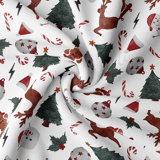 a white fabric with christmas decorations on it