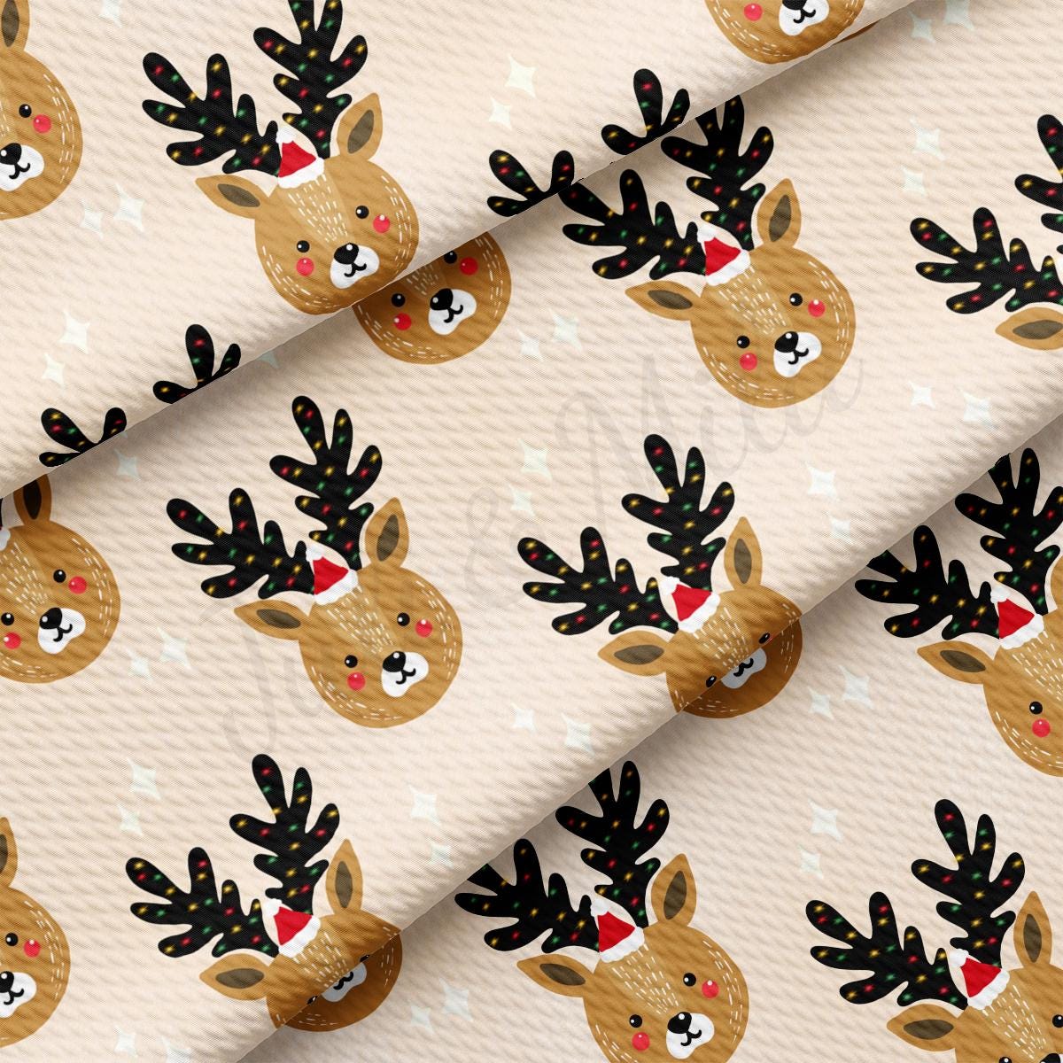 a pattern of reindeers with antlers on a beige background