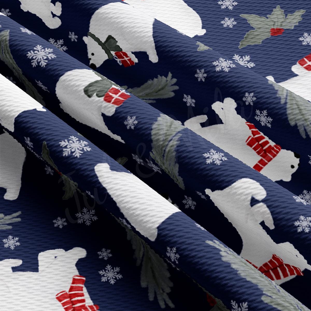 a pattern of polar bears and snowflakes on a blue background