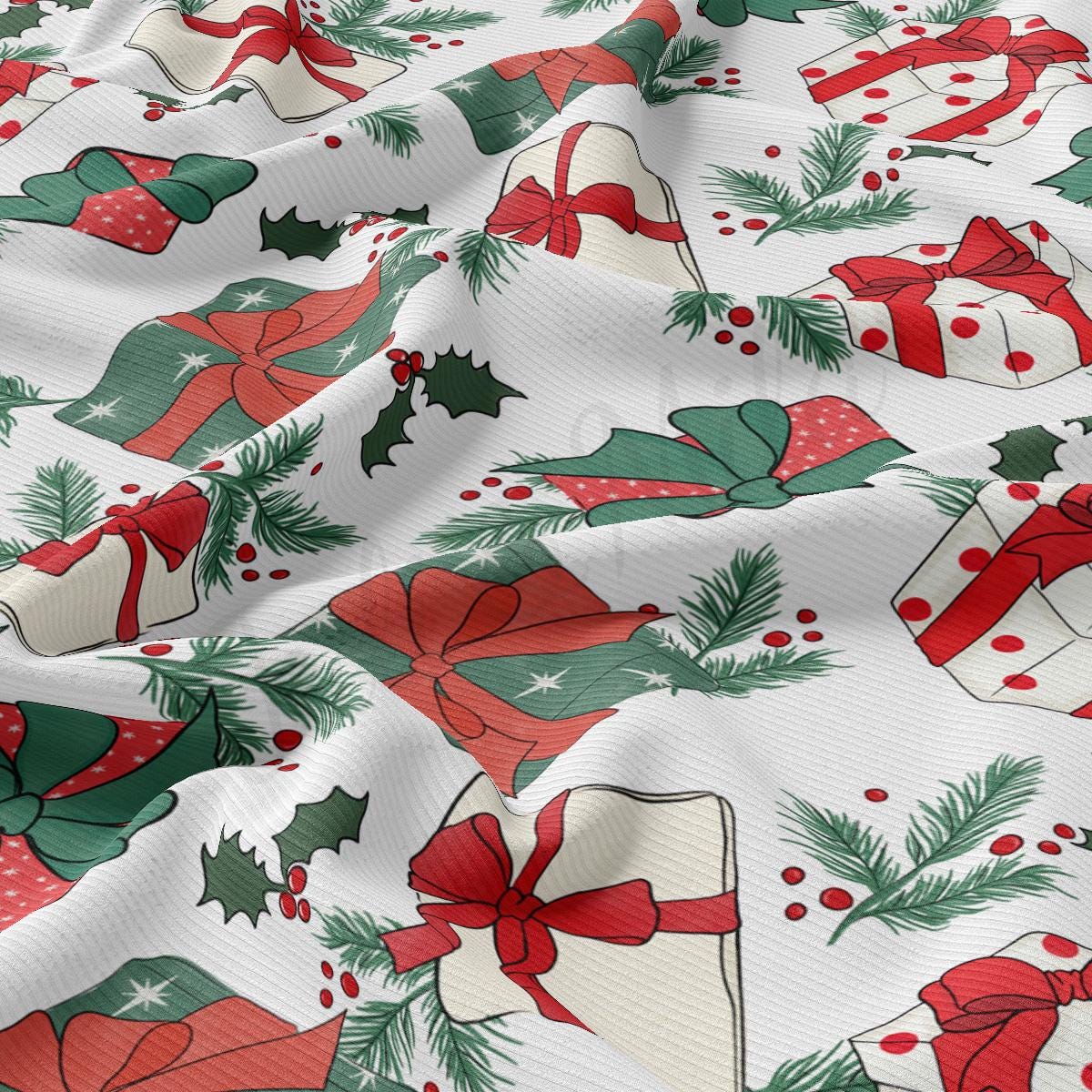 a close up of a pattern of christmas presents