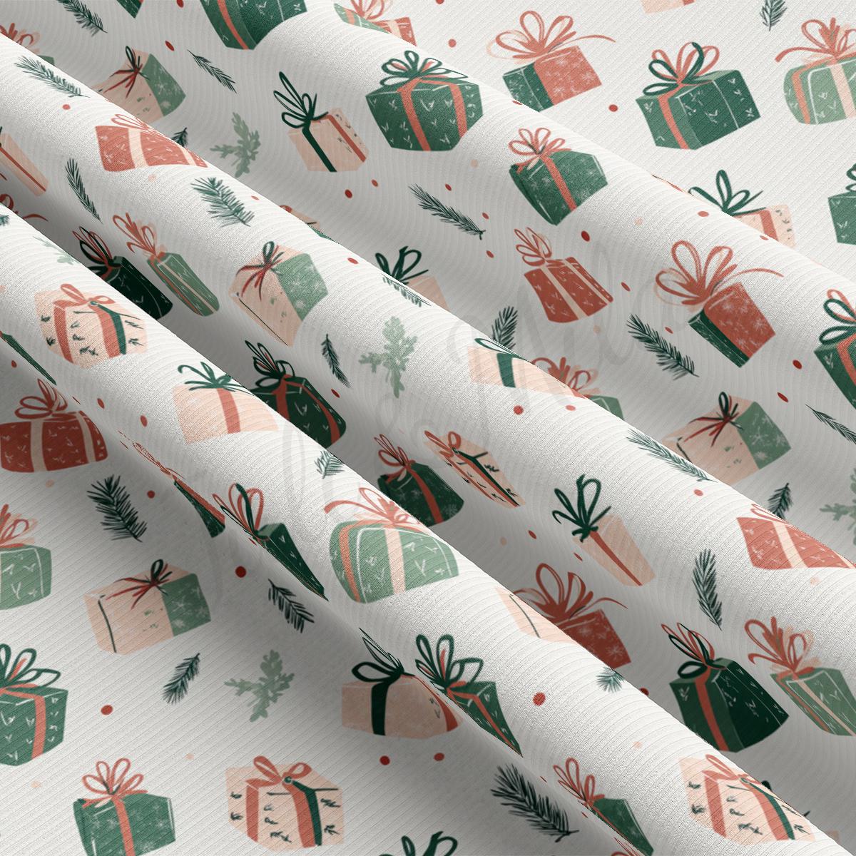 a wrapping paper with christmas presents on it