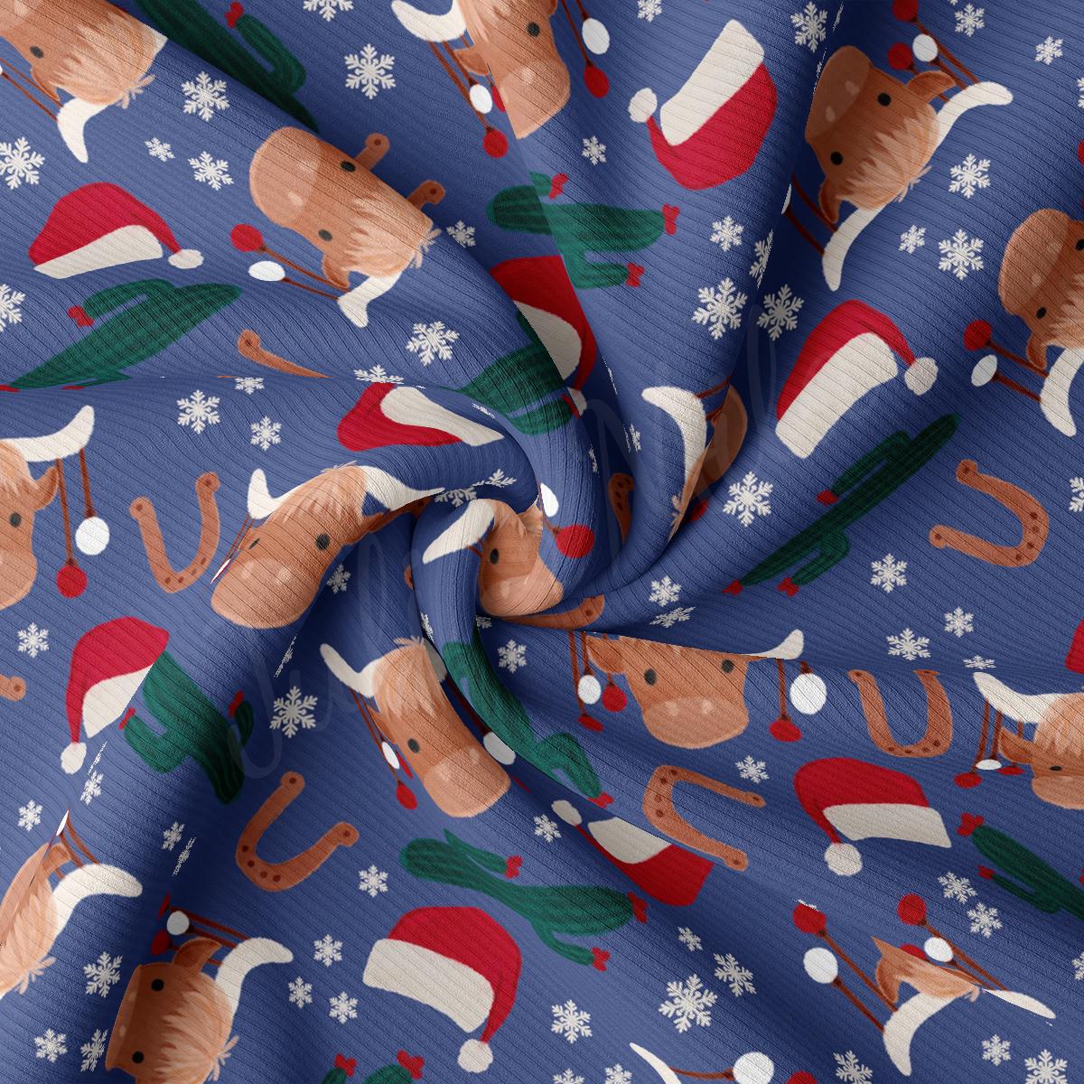 a blue christmas pattern with reindeers and snowflakes