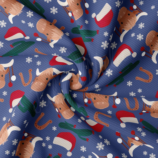 a blue christmas pattern with reindeers and snowflakes