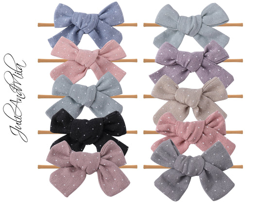 10 Polka Dots Nylon Baby Headbands, Baby Girl Headbands, Newborn baby headbands, Infant Headbands, Baby Bow Headbands: Linen Polka Dot