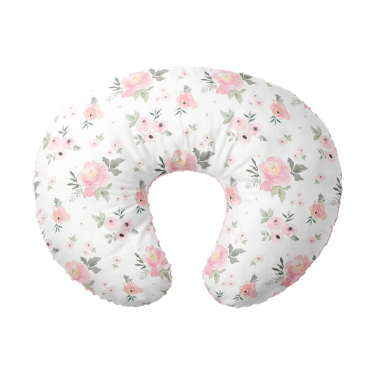 Nursing Pillow Cover,100% Cotton, Slipcover Minky Girl - Nursery Decor for Baby Girls Pillow Cover Watercolor Floral (Sweet Blush Roses)