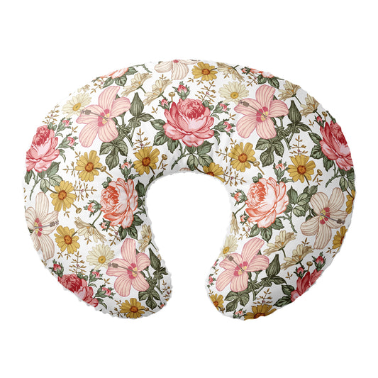 Nursing Pillow Cover,100% Cotton,Slipcover Minky Boy Girl-Woodland Nursery Decor for Baby Boys and Girls Pillow Cover Vintage bright floral