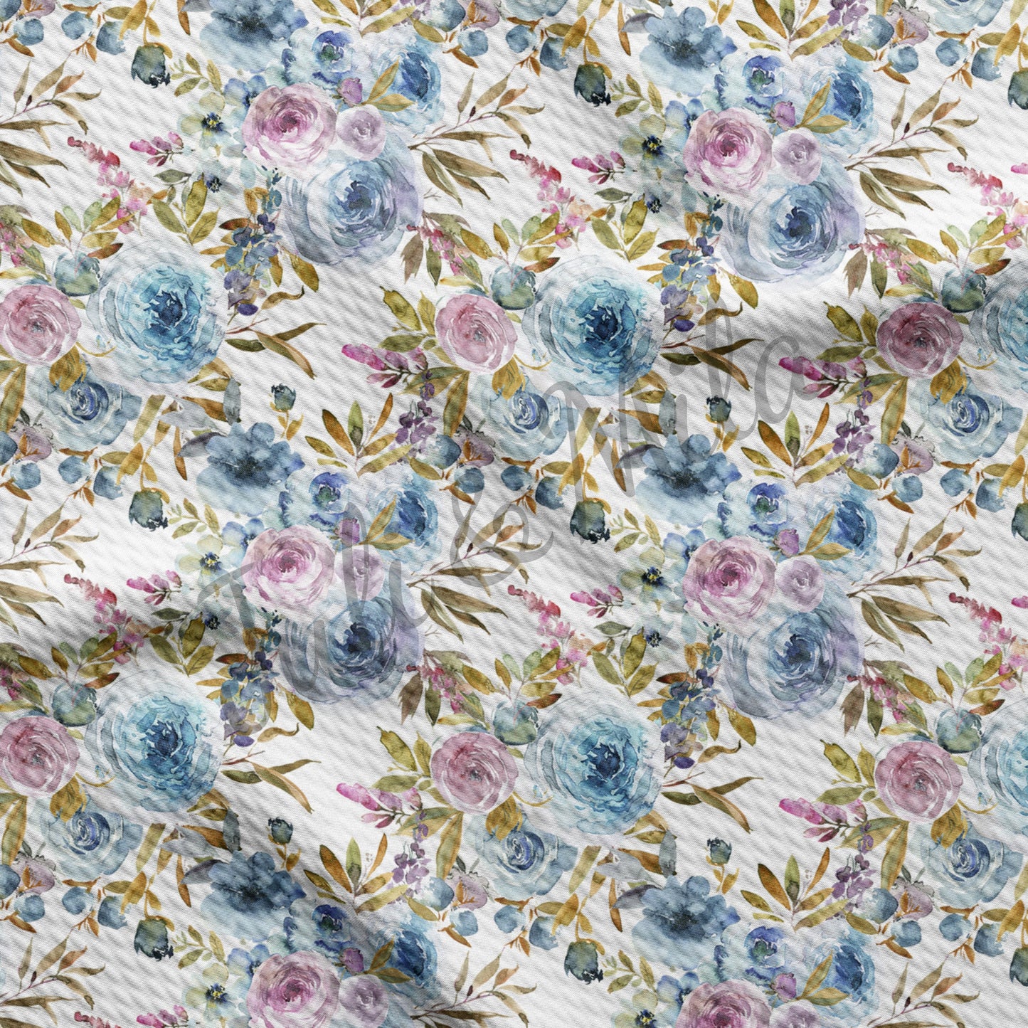 Floral Bullet Fabric Blue Roses  (F37)