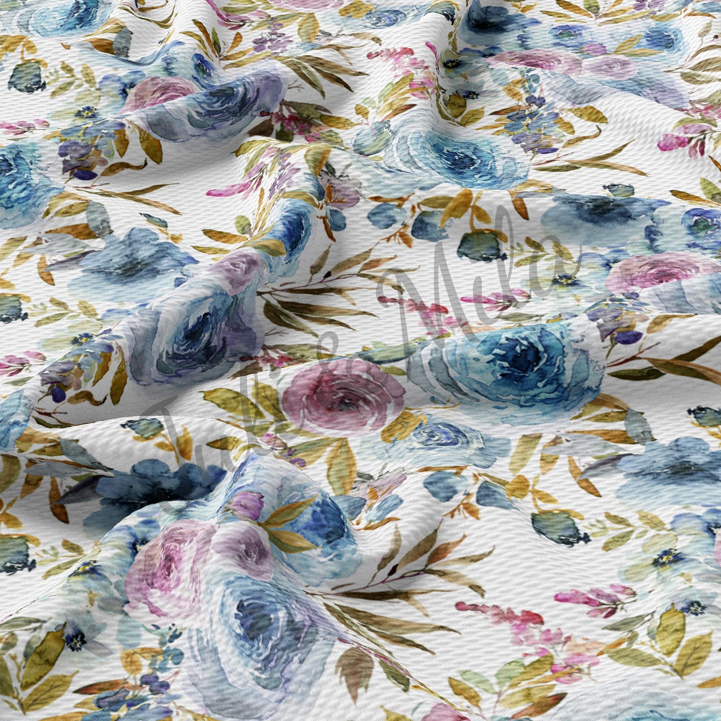 Floral Bullet Fabric Blue Roses  (F37)