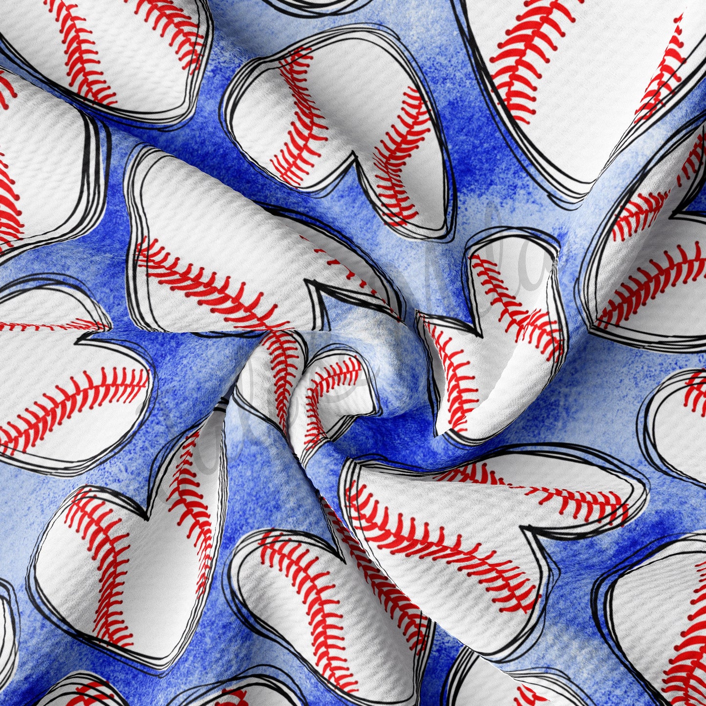 Baseball Hearts Blue Bullet Textured Fabric  AA228