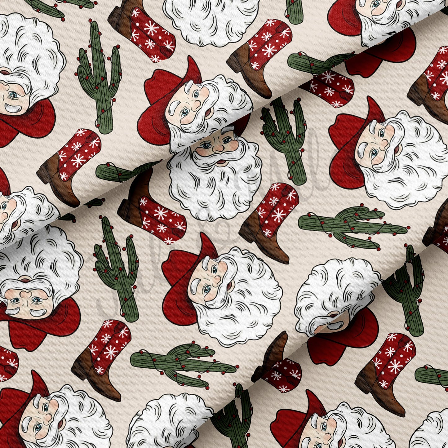 Christmas Santa Western  Bullet Textured Fabric AA1070