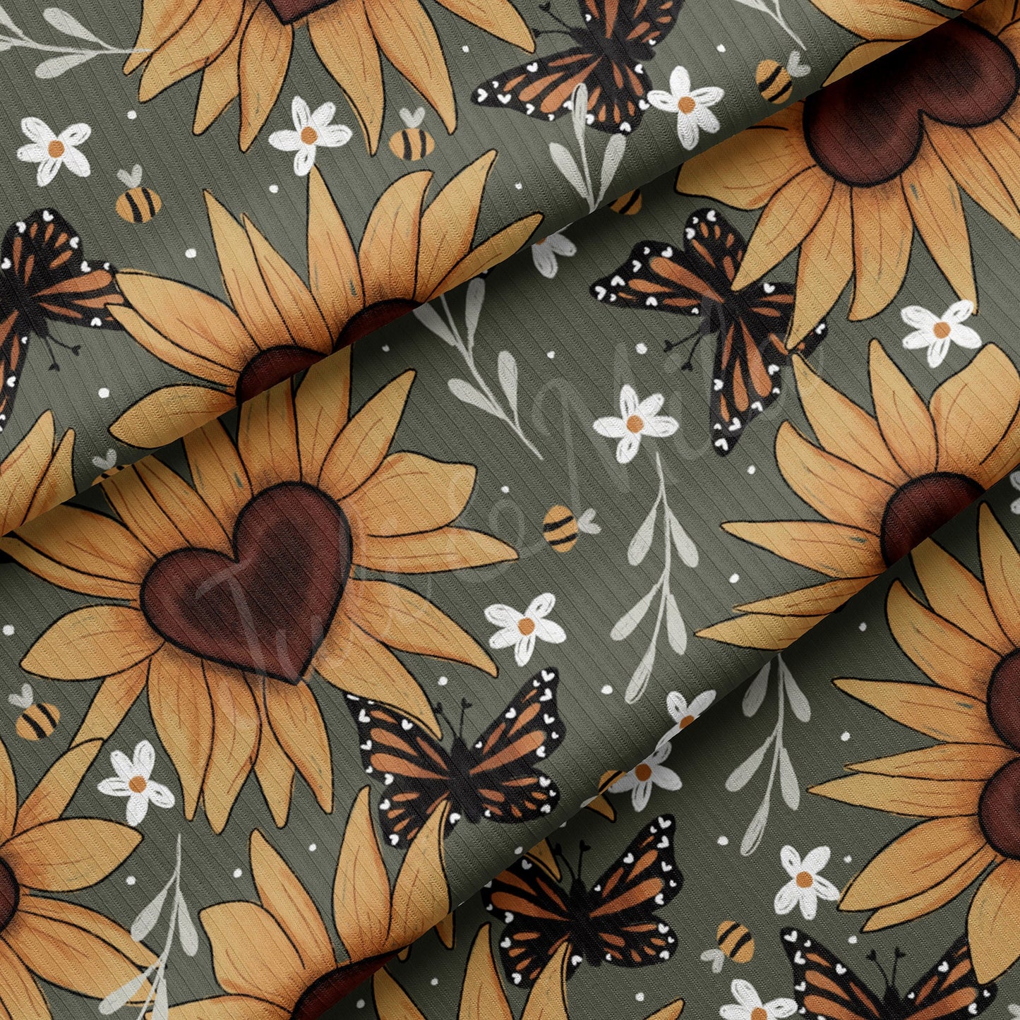 Rib Knit Fabric RBKsunflowers&butterflies