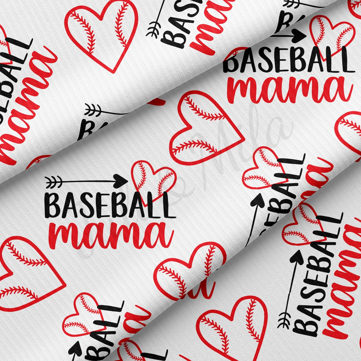 Baseball Mama Rib Knit Fabric RBK1779