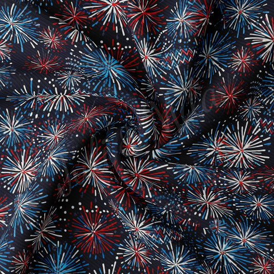 4th of July Patriotic Floral Embroidery Rib Knit Fabric RBK1793