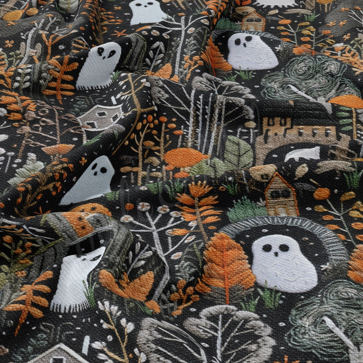 Autumn Fall Halloween Embroidery Rib Knit Fabric RBK1813