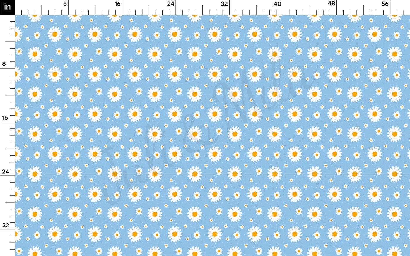 100% Cotton Fabric By the Yard Printed in USA Cotton Sateen -  Cotton blue camomiles