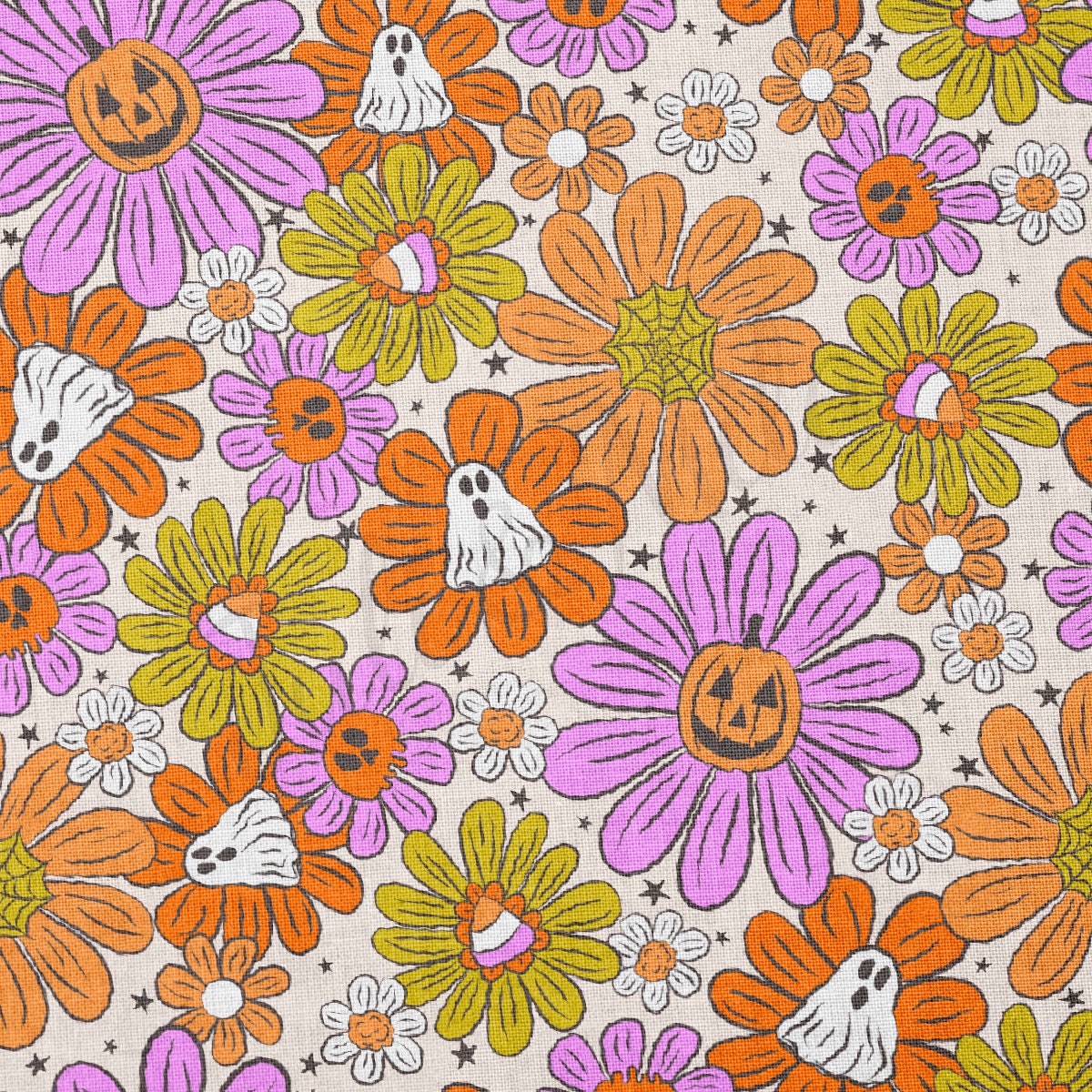 100% Cotton Fabric By the Yard Printed in USA Cotton Sateen -  Cotton Halloween Fall Pumpkins СTN1882