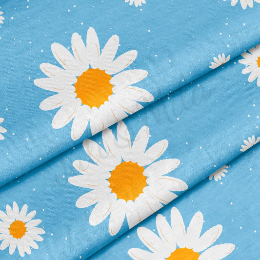 100% Cotton Fabric By the Yard Printed in USA Cotton Sateen -  Cotton blue camomiles