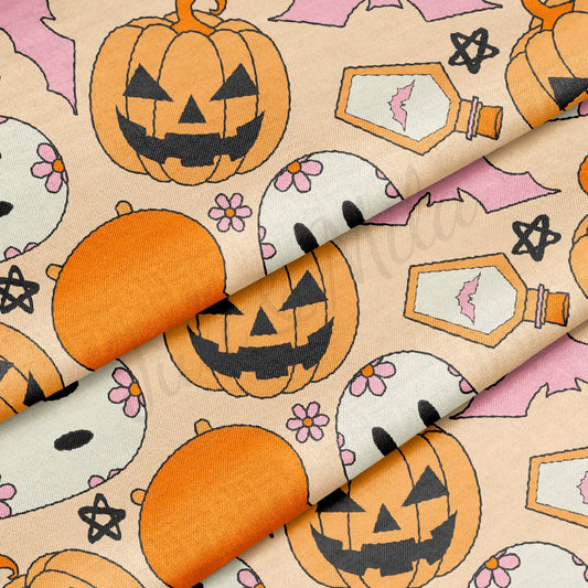 100% Cotton Fabric By the Yard Printed in USA Cotton Sateen -  Cotton Halloween Fall Pumpkins СTN1872